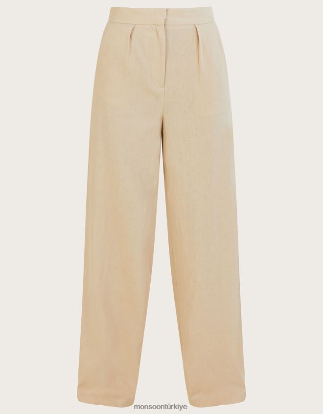 Monsoon kadınlar keten karışımlı jenny pantolon JH86BT382 Giyim doğal taş)