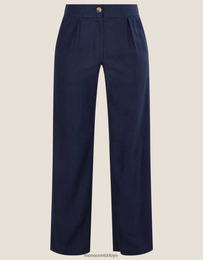 Monsoon kadınlar keten karışımlı layla pantolon JH86BT1048 Giyim Mavi Donanma)