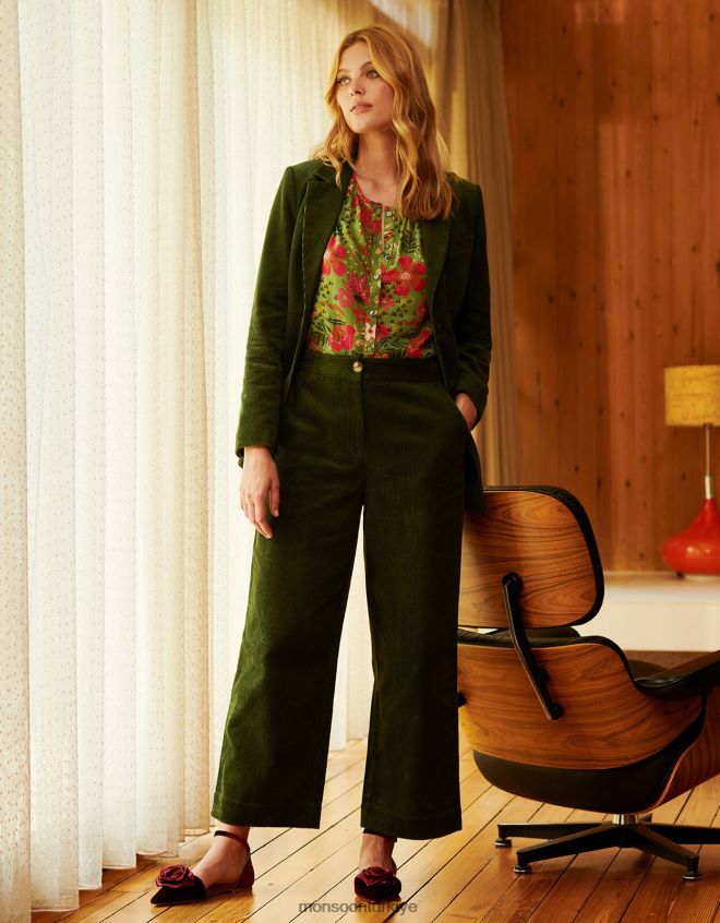 Monsoon kadınlar kordonlu geniş paça takım pantolonu JH86BT115 Giyim yeşil