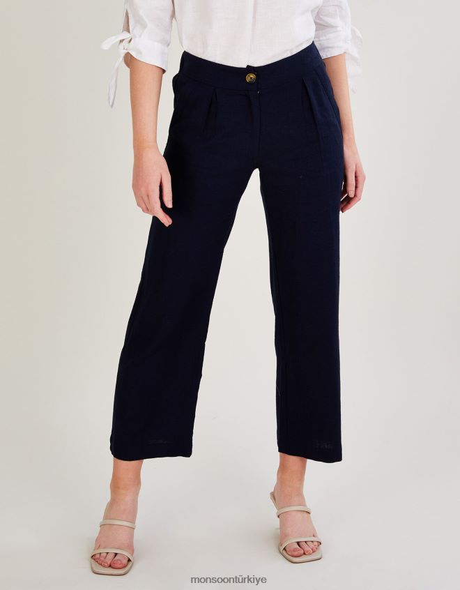 Monsoon kadınlar layla keten karışımlı kısa pantolon JH86BT1035 Giyim Mavi Donanma)