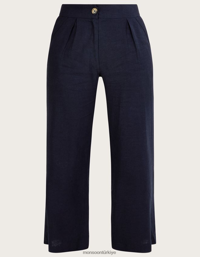 Monsoon kadınlar layla keten karışımlı kısa pantolon JH86BT1035 Giyim Mavi Donanma)