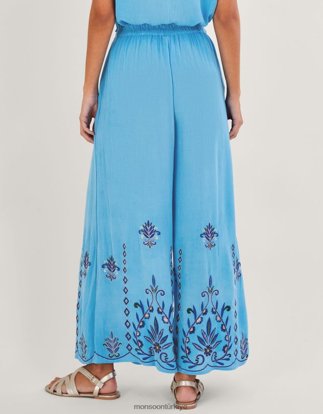 Monsoon kadınlar lenzing ecovero işlemeli geniş paça pantolon JH86BT521 Giyim mavi