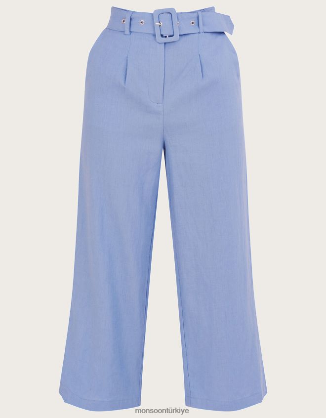 Monsoon kadınlar livia kuşaklı keten pantolon JH86BT911 Giyim mavi