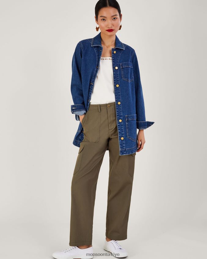 Monsoon kadınlar pamuklu fitilli kargo pantolon JH86BT705 Giyim yeşil (haki)