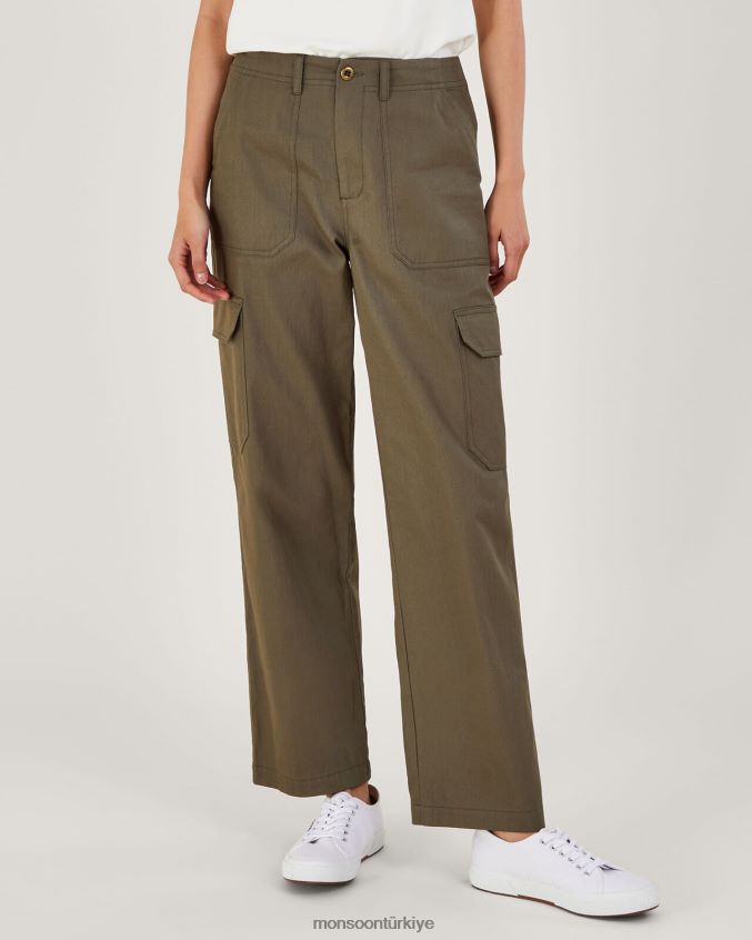 Monsoon kadınlar pamuklu fitilli kargo pantolon JH86BT705 Giyim yeşil (haki)