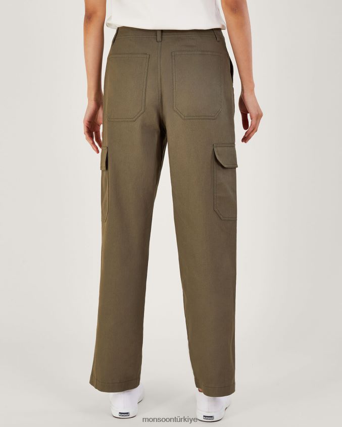Monsoon kadınlar pamuklu fitilli kargo pantolon JH86BT705 Giyim yeşil (haki)