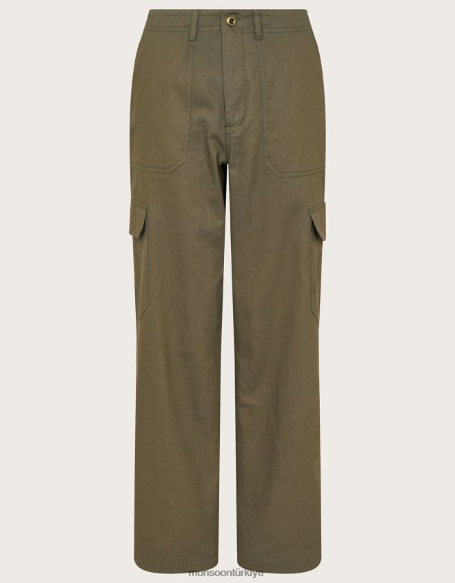 Monsoon kadınlar pamuklu fitilli kargo pantolon JH86BT705 Giyim yeşil (haki)