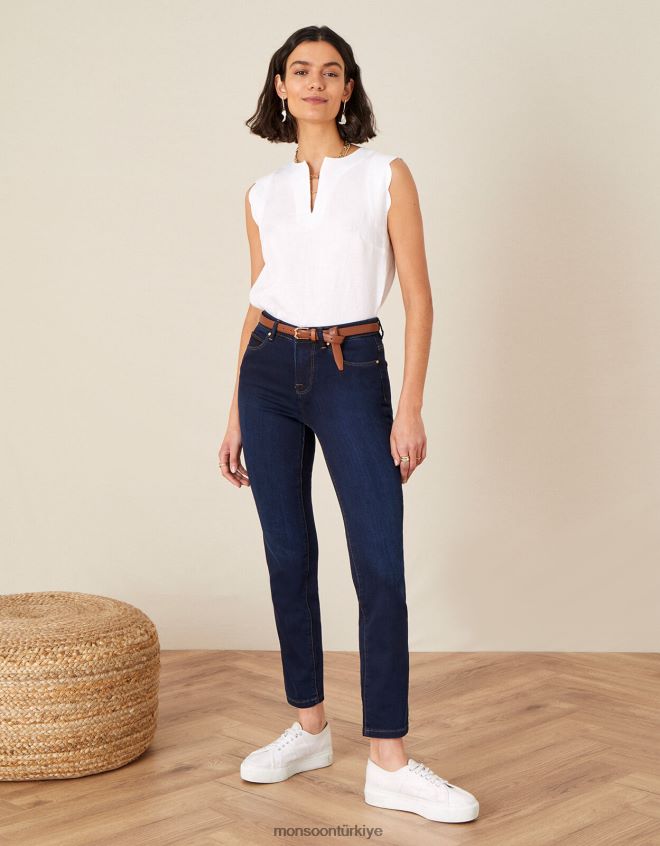 Monsoon kadınlar sürdürülebilir kumaştan azura premium normal kot pantolon JH86BT1158 Giyim mavi (koyu mavi)