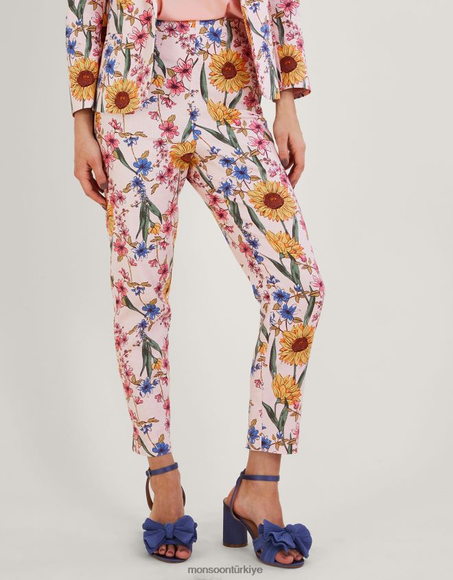 Monsoon kadınlar sürdürülebilir pamuklu leilah çiçek desenli pantolon JH86BT935 Giyim pembe (allık)