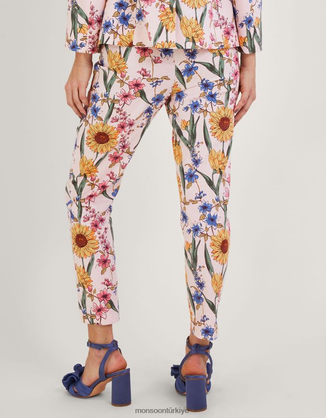 Monsoon kadınlar sürdürülebilir pamuklu leilah çiçek desenli pantolon JH86BT935 Giyim pembe (allık)