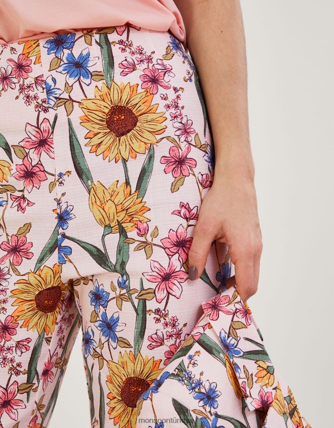 Monsoon kadınlar sürdürülebilir pamuklu leilah çiçek desenli pantolon JH86BT935 Giyim pembe (allık)