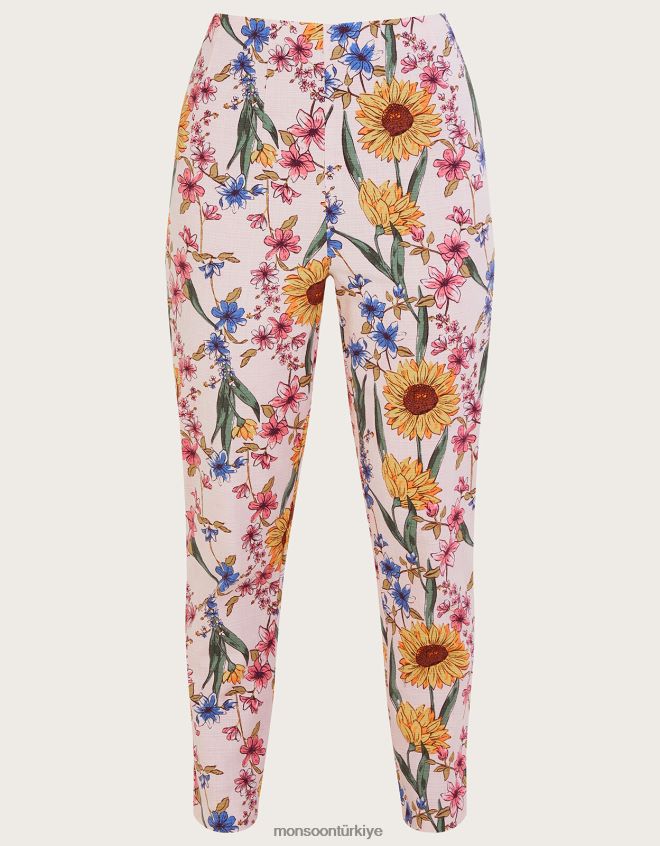 Monsoon kadınlar sürdürülebilir pamuklu leilah çiçek desenli pantolon JH86BT935 Giyim pembe (allık)