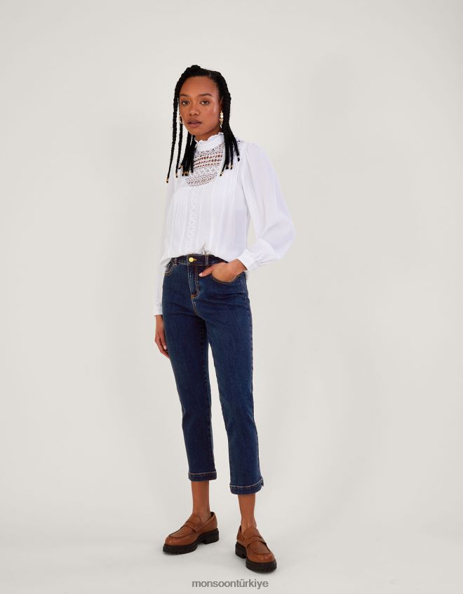 Monsoon kadınlar sürdürülebilir pamuklu safaia mahsul kot pantolon JH86BT939 Giyim mavi (kot mavisi)