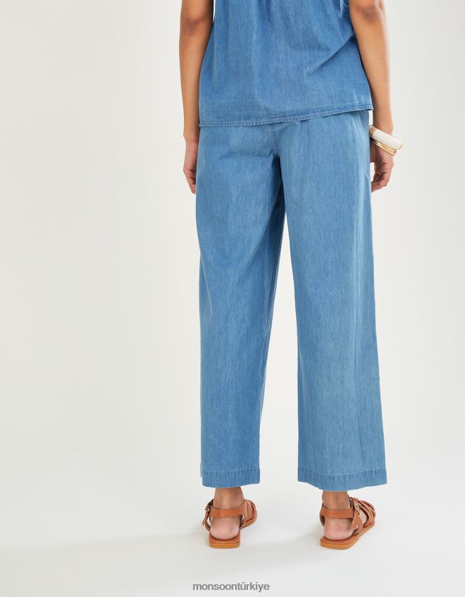 Monsoon kadınlar sürdürülebilir pamuktan denim çekmeli kısa pantolon JH86BT1092 Giyim mavi