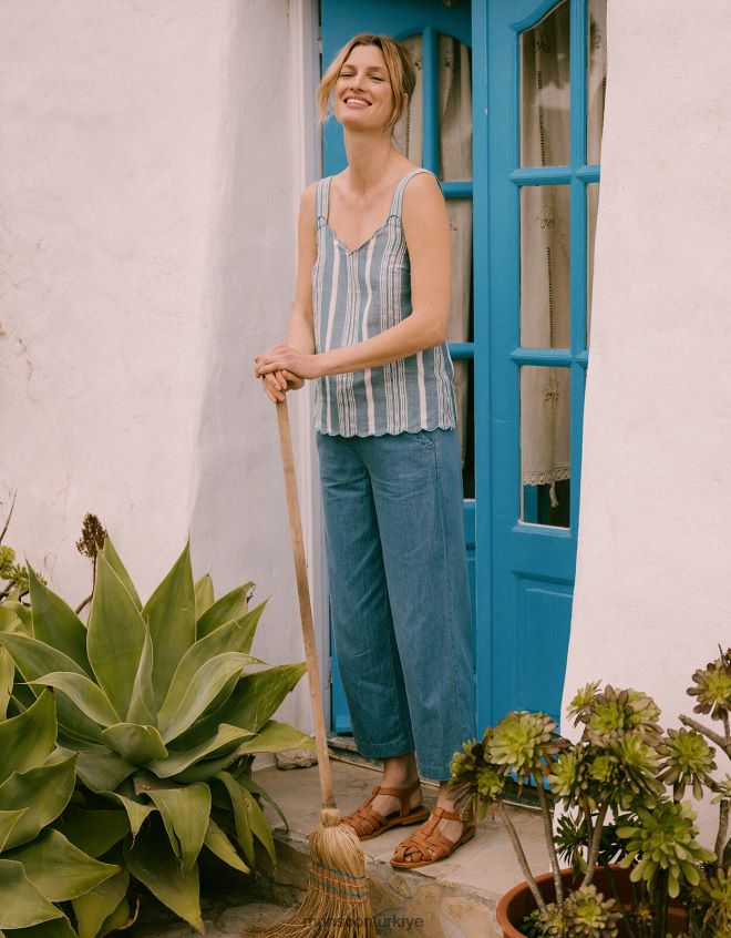 Monsoon kadınlar sürdürülebilir pamuktan denim çekmeli kısa pantolon JH86BT1092 Giyim mavi