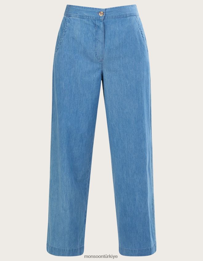 Monsoon kadınlar sürdürülebilir pamuktan denim çekmeli kısa pantolon JH86BT1092 Giyim mavi
