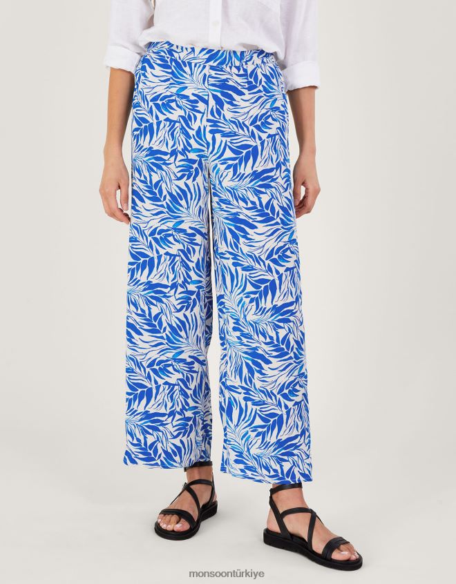 Monsoon kadınlar sürdürülebilir viskondan floransa geniş paça pantolon JH86BT329 Giyim mavi