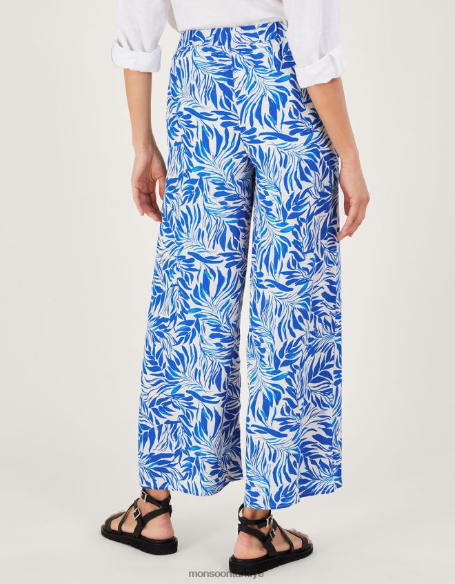 Monsoon kadınlar sürdürülebilir viskondan floransa geniş paça pantolon JH86BT329 Giyim mavi