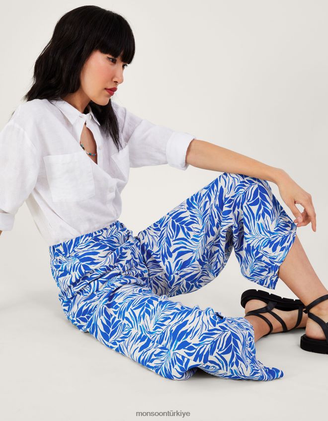 Monsoon kadınlar sürdürülebilir viskondan floransa geniş paça pantolon JH86BT329 Giyim mavi
