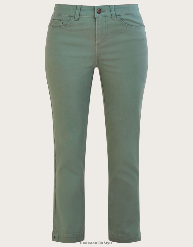 Monsoon kadınlar safaia sürdürülebilir pamuktan kesilmiş skinny jean pantolon JH86BT802 Giyim yeşil (haki)