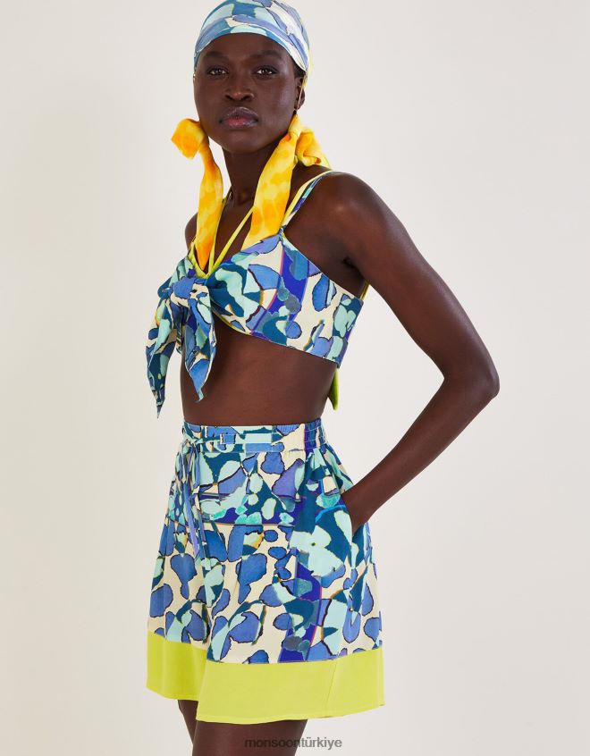 Monsoon kadınlar soyut baskılı şort JH86BT302 Giyim mavi (turkuaz)