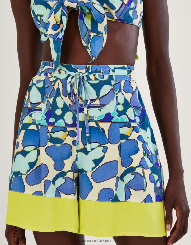 Monsoon kadınlar soyut baskılı şort JH86BT302 Giyim mavi (turkuaz)