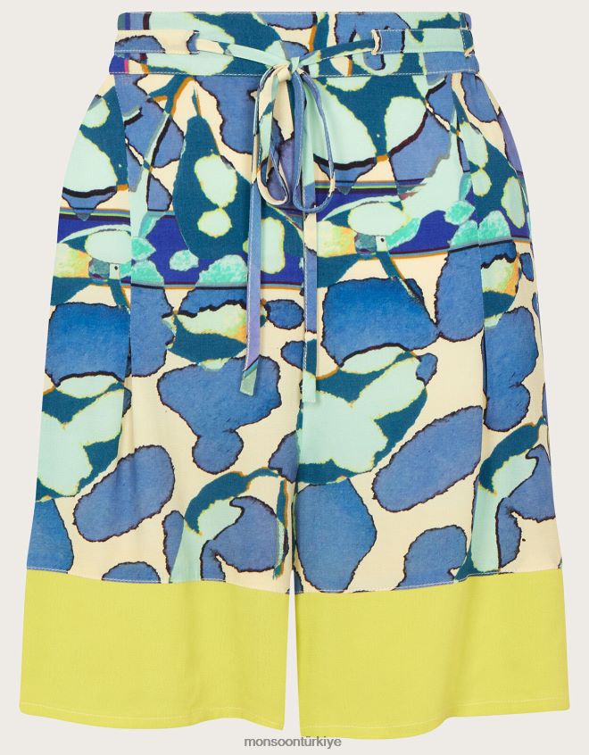 Monsoon kadınlar soyut baskılı şort JH86BT302 Giyim mavi (turkuaz)