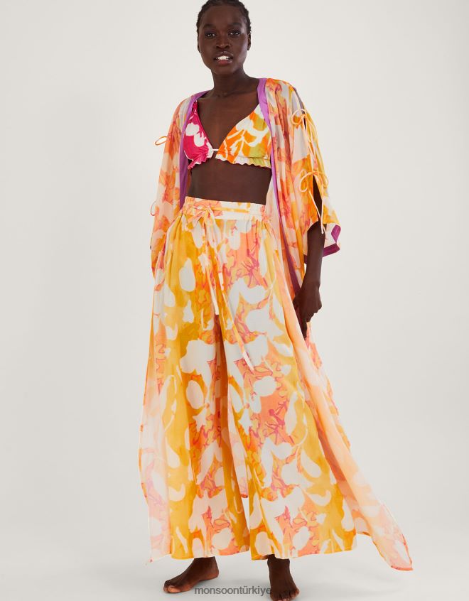 Monsoon kadınlar soyut desenli yandan yırtmaçlı pantolon JH86BT2780 Giyim turuncu