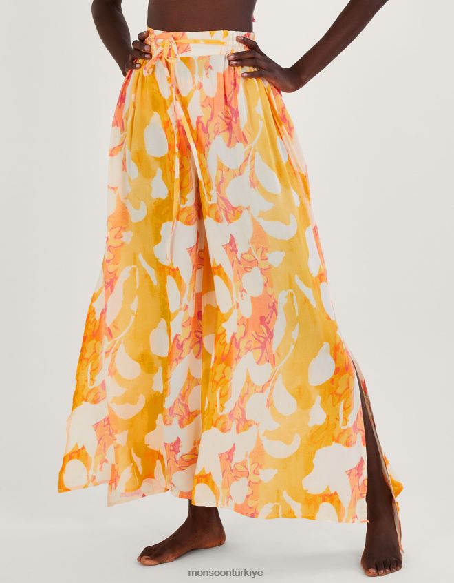 Monsoon kadınlar soyut desenli yandan yırtmaçlı pantolon JH86BT2780 Giyim turuncu