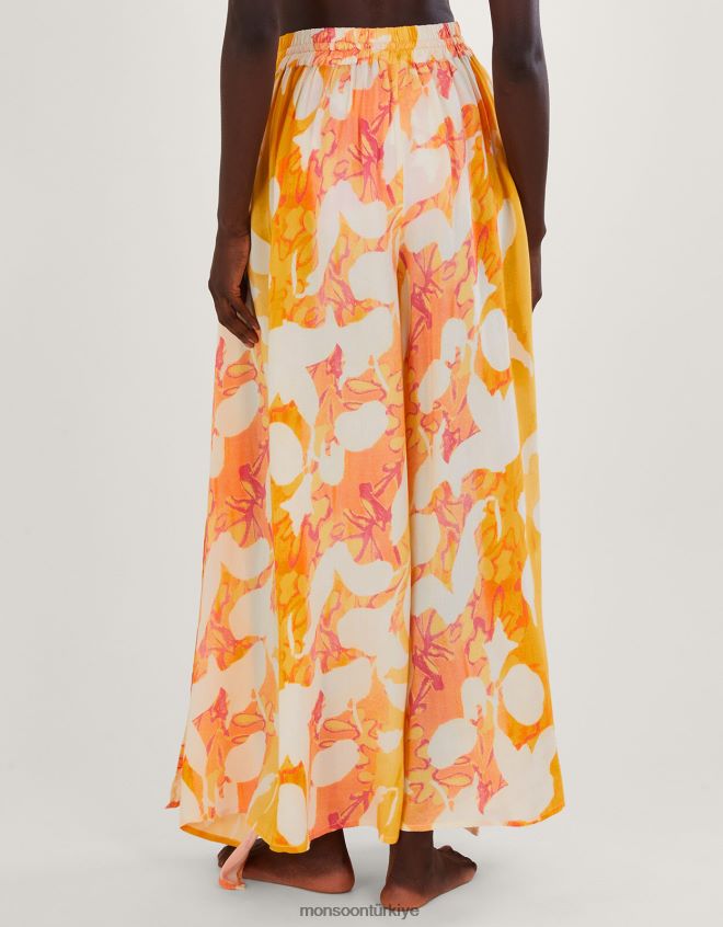Monsoon kadınlar soyut desenli yandan yırtmaçlı pantolon JH86BT2780 Giyim turuncu