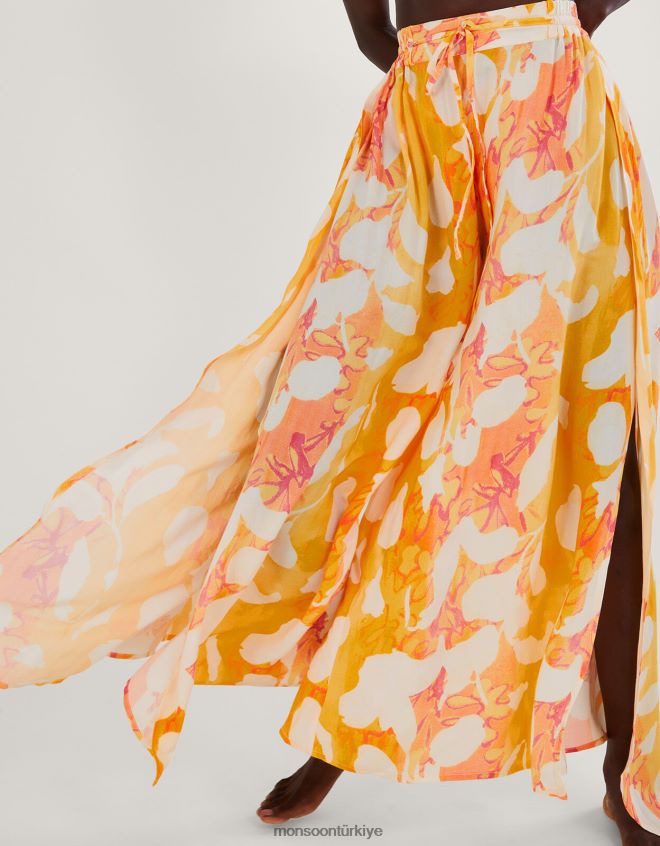 Monsoon kadınlar soyut desenli yandan yırtmaçlı pantolon JH86BT2780 Giyim turuncu