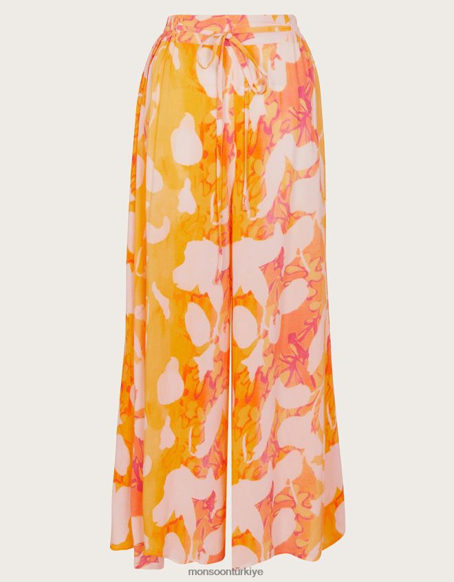 Monsoon kadınlar soyut desenli yandan yırtmaçlı pantolon JH86BT2780 Giyim turuncu