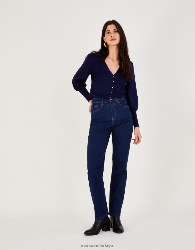 Monsoon kadınlar yüksek belli düz denim kot pantolon JH86BT713 Giyim mavi (çivit mavisi)
