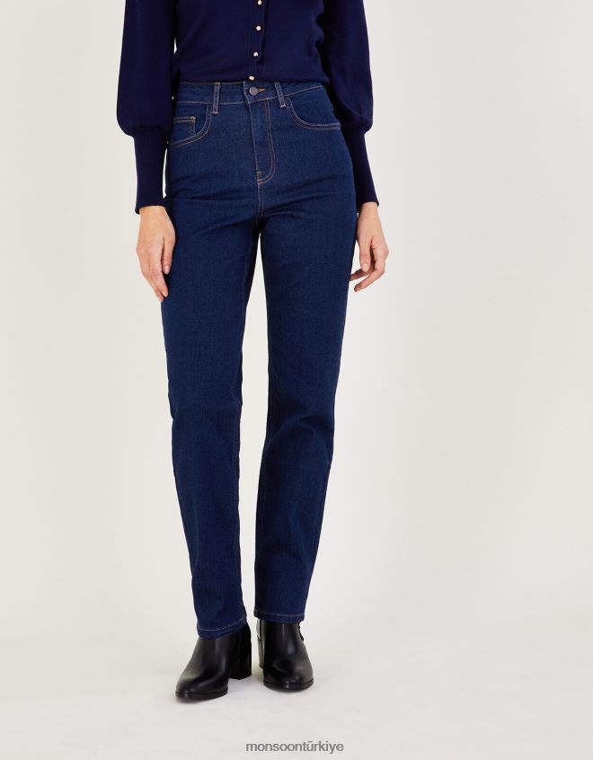 Monsoon kadınlar yüksek belli düz denim kot pantolon JH86BT713 Giyim mavi (çivit mavisi)