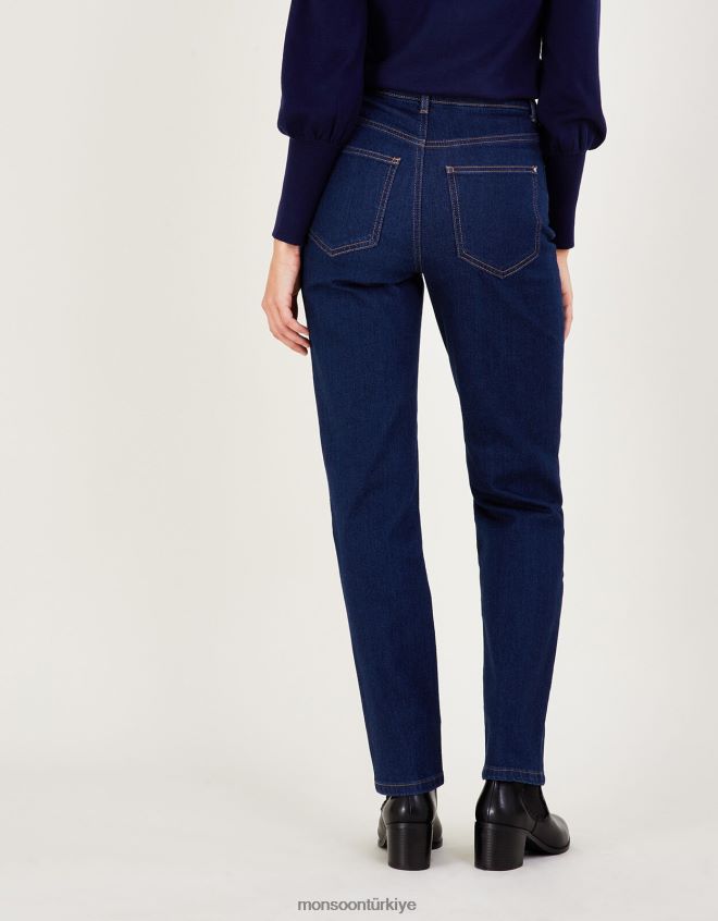Monsoon kadınlar yüksek belli düz denim kot pantolon JH86BT713 Giyim mavi (çivit mavisi)