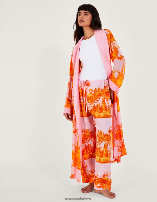 Monsoon kadınlar yüz yıldız antik sütun desenli pantolon JH86BT254 Giyim turuncu