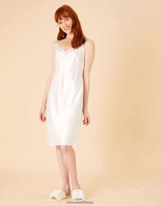 Monsoon kadınlar gelin danteli saten gece elbisesi JH86BT1059 Giyim fildişi