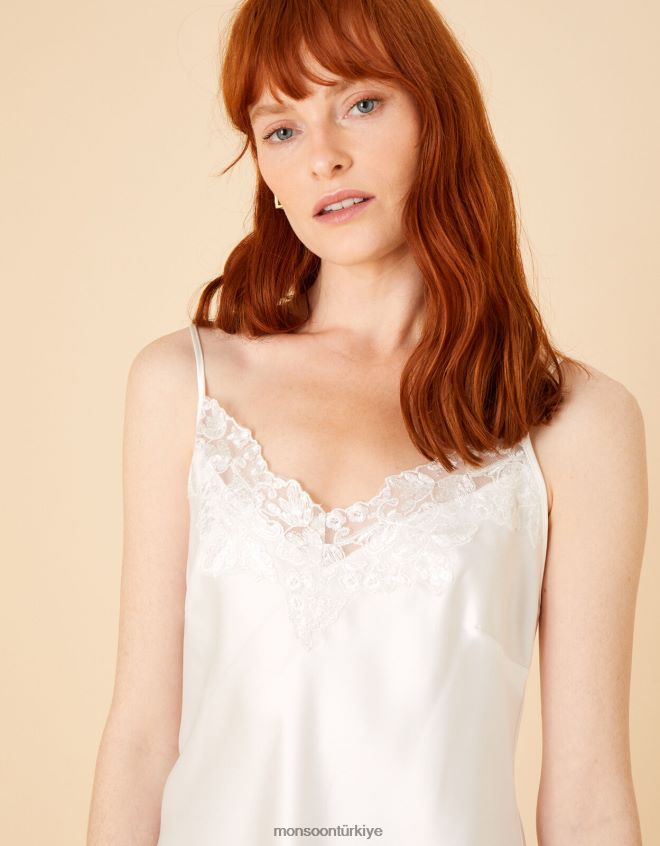 Monsoon kadınlar gelin danteli saten gece elbisesi JH86BT1059 Giyim fildişi