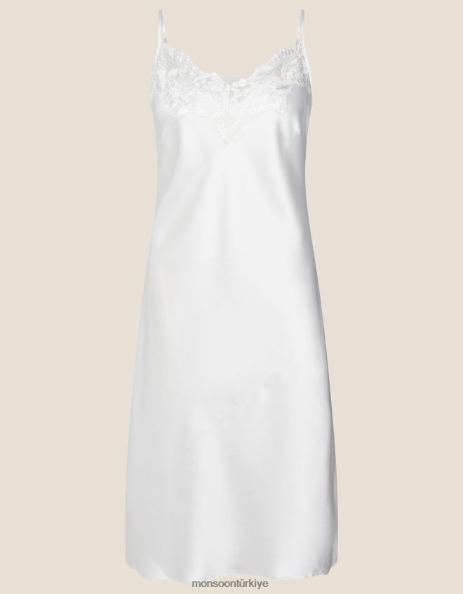 Monsoon kadınlar gelin danteli saten gece elbisesi JH86BT1059 Giyim fildişi