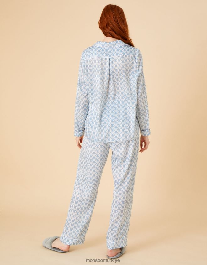 Monsoon kadınlar geometrik desenli saten gelin pijama takımı JH86BT682 Giyim mavi