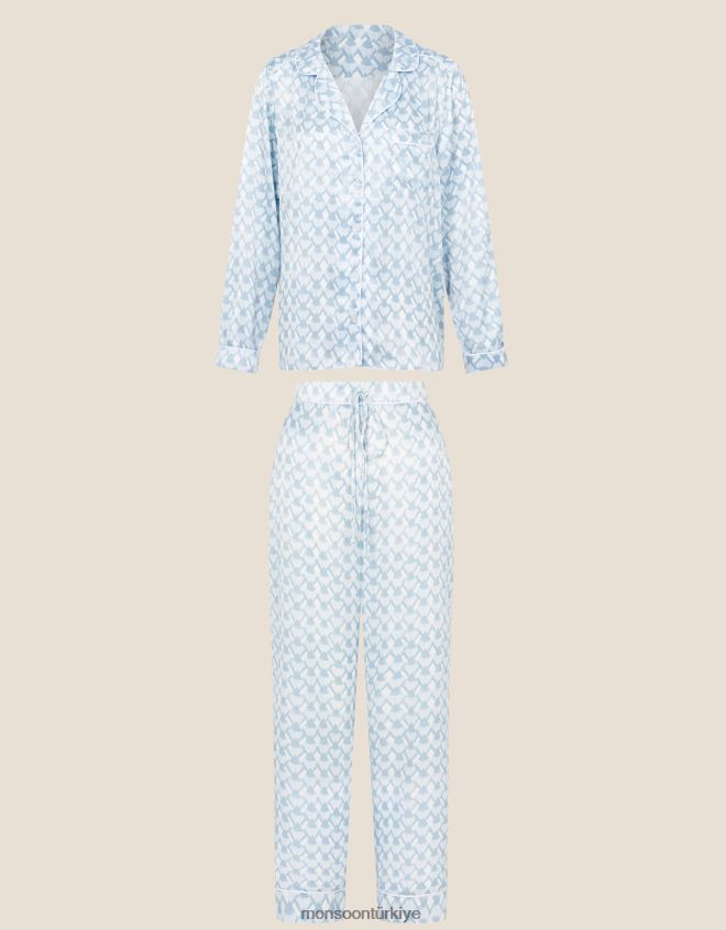 Monsoon kadınlar geometrik desenli saten gelin pijama takımı JH86BT682 Giyim mavi