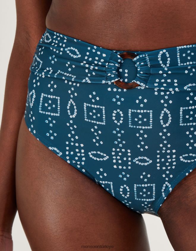 Monsoon kadınlar Geri dönüştürülmüş polyesterden batik boya baskılı bikini altı JH86BT562 Giyim Mavi Donanma)