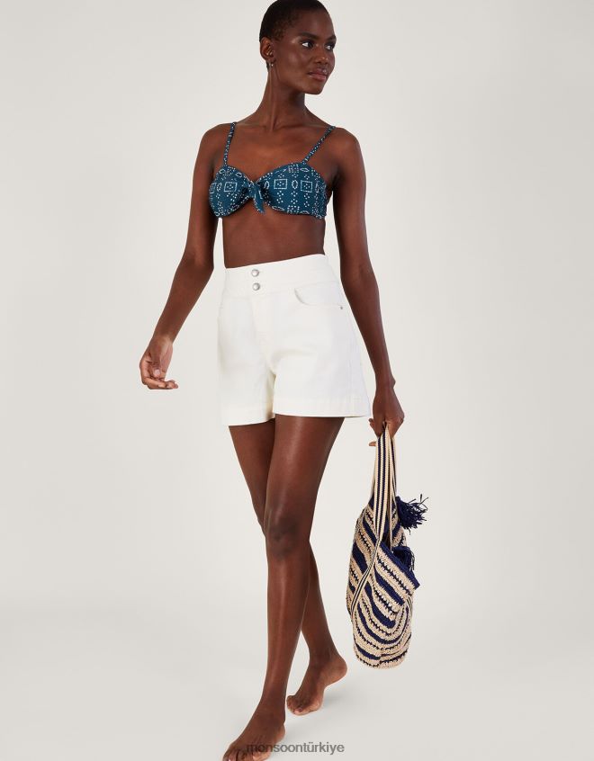 Monsoon kadınlar Geri dönüştürülmüş polyesterden batik boyalı bikini üstü JH86BT230 Giyim Mavi Donanma)