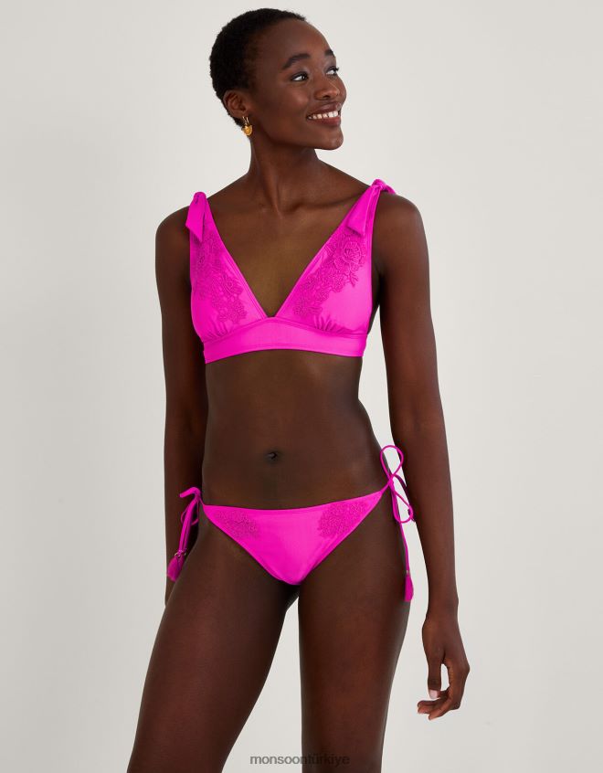 Monsoon kadınlar Geri dönüştürülmüş polyesterden dantel detaylı bikini altı JH86BT838 Giyim pembe