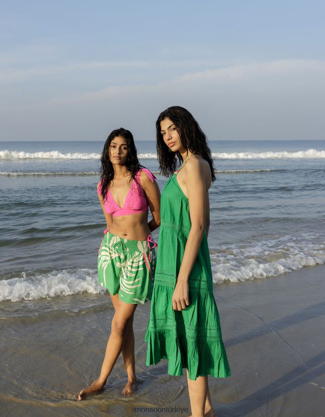 Monsoon kadınlar Geri dönüştürülmüş polyesterden dantel detaylı bikini üstü JH86BT1015 Giyim pembe