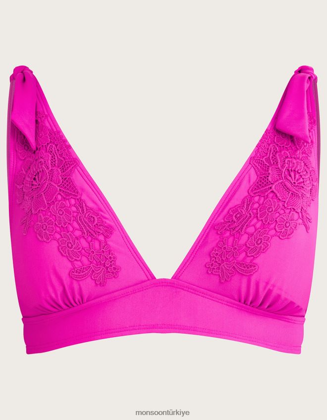 Monsoon kadınlar Geri dönüştürülmüş polyesterden dantel detaylı bikini üstü JH86BT1015 Giyim pembe