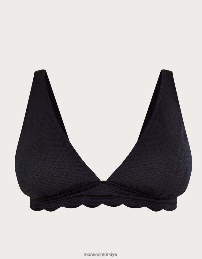 Monsoon kadınlar Geri dönüştürülmüş polyesterden fistolu kenarlı düz bikini üstü JH86BT900 Giyim siyah