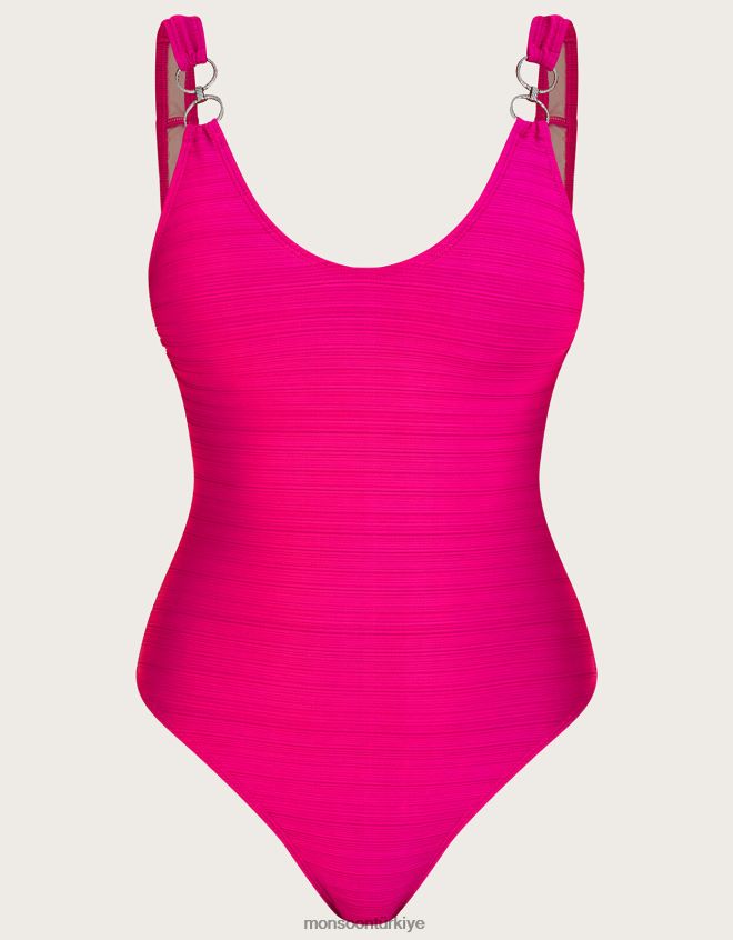Monsoon kadınlar Geri dönüştürülmüş polyesterden halka detaylı mayo JH86BT2793 Giyim pembe