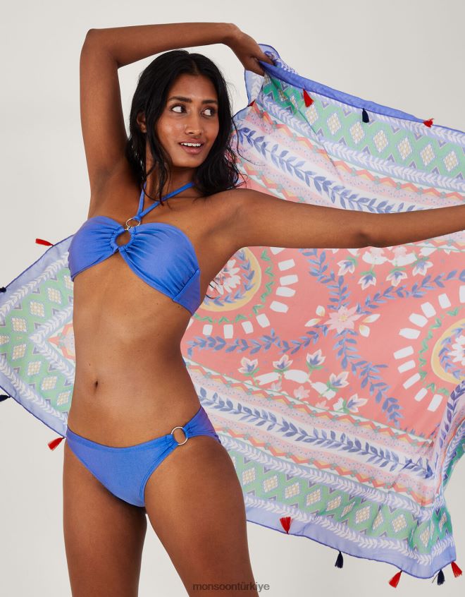Monsoon kadınlar Geri dönüştürülmüş polyesterden halka detaylı sade bikini altı JH86BT221 Giyim mavi
