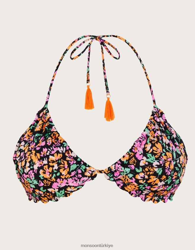 Monsoon kadınlar Geri dönüştürülmüş polyesterden küçük desenli bikini üstü JH86BT404 Giyim siyah